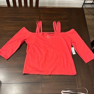 New York & Company Bright Coral Cold Shoulder Blouse 3/4 sleeve